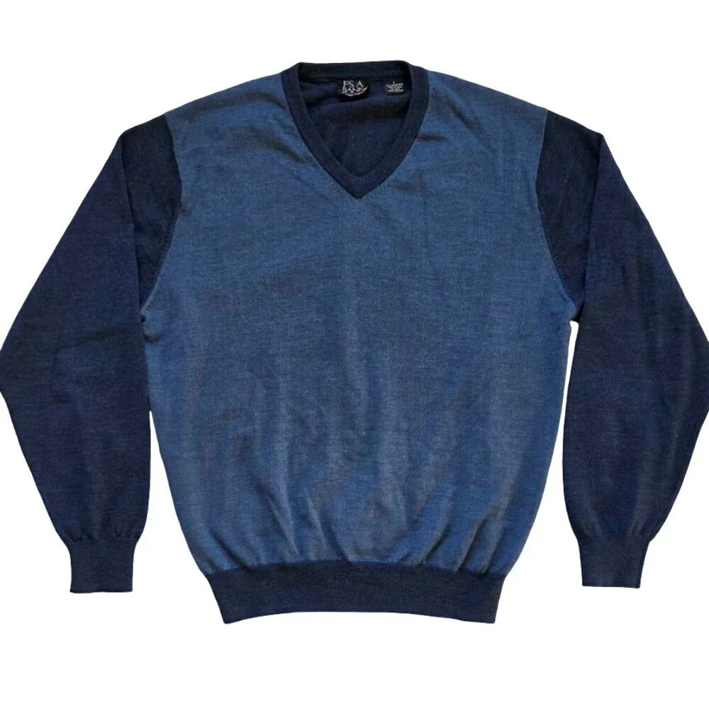 Jos. A. Bank Sweater 100% Merino Wool Men's Large Two-toned Blue Classic Preppy